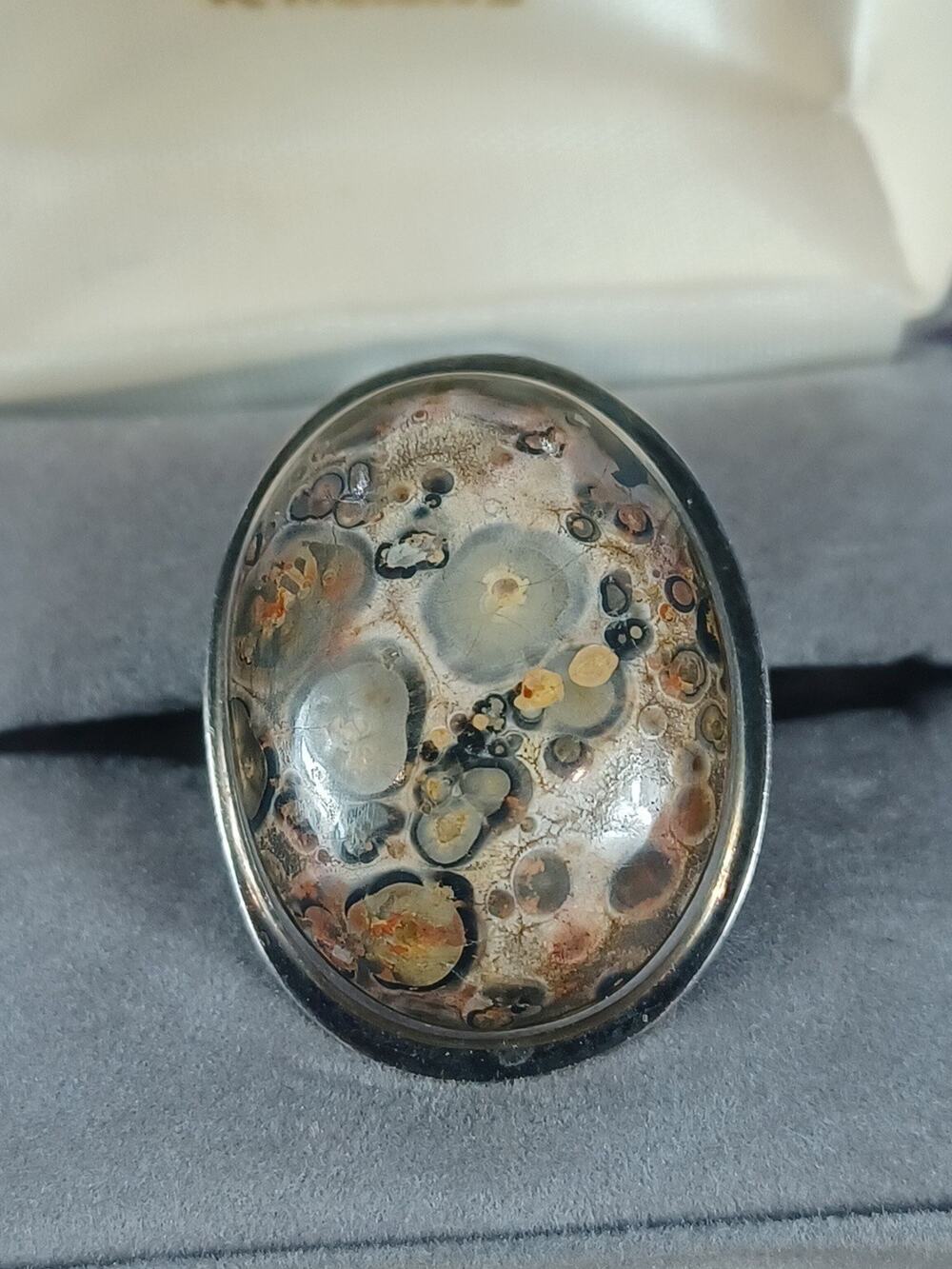 Vintage Leopard Jasper Sterling 925 Mexico Ring Size 8 Hippy Thick Chunky